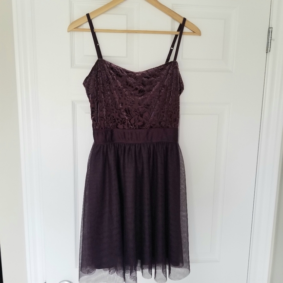 Garage Burnout Velvet & Tulle Mini Dress in Eggplant - Picture 7 of 10